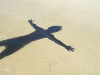 阴影，海滩，思想，沙，落日，海洋