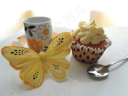 柠檬，黄色，蝴蝶，糕点，烘烤，圆点
