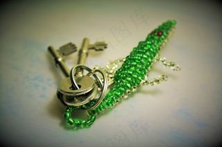 钥匙串，钥匙圈，钥匙，绿色，珠子，电线
