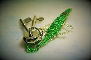 钥匙串，钥匙圈，钥匙，绿色，珠子，电线