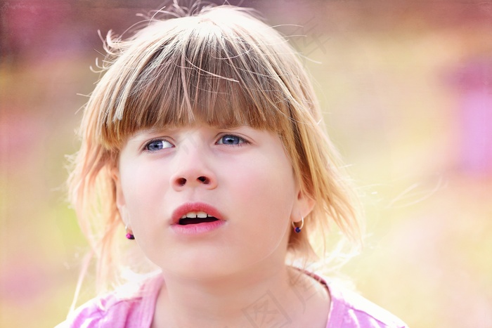 人的，孩子，女孩，脸，视图，金发，肖像