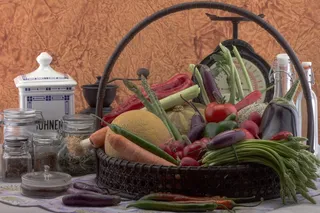 静物，蔬菜，芦笋，旧秤，香料