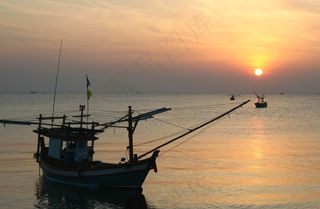 日出，和平，宁静，港口，湾，船