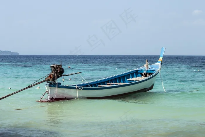 海，岸，船，蓝色，天空，海滩