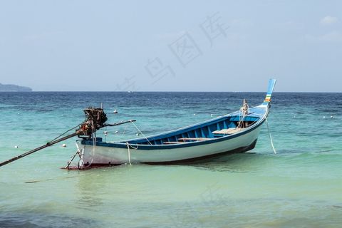 海，岸，船，蓝色，天空，海滩