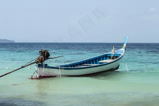 海，岸，船，蓝色，天空，海滩