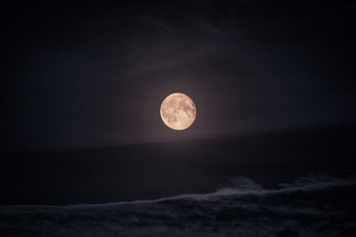 月亮，夜晚，海滩，水，月光，天空，明亮