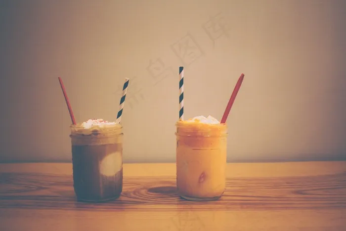 奶昔，冰沙，饮料，玻璃瓶，吸管