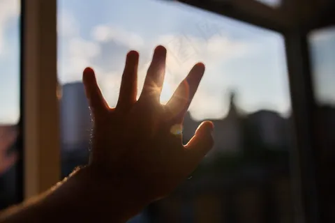 太阳光线,手,阴影,剪影 太阳光线,手,阴影,剪影