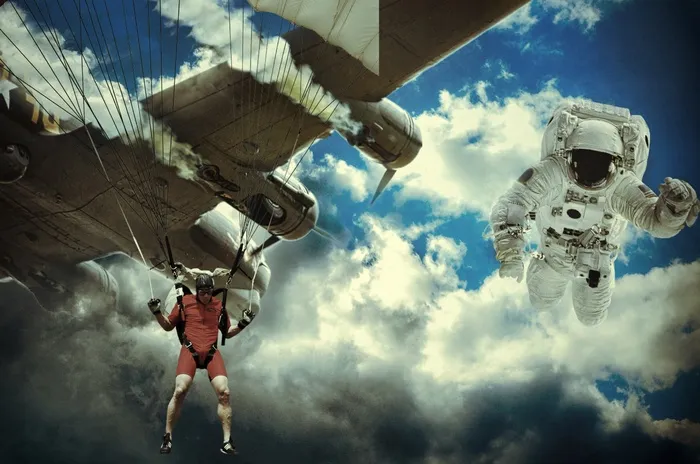 天空，着陆，坠落着陆，飞机，飞行员，宇航员