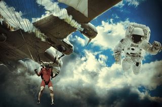 天空，着陆，坠落着陆，飞机，飞行员，宇航员