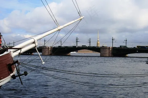 河，涅瓦河，水，蓝色，桥，舰船，木