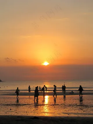 日落，印度尼西亚，海滩