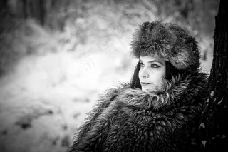 黑白，摄影，冬天，女孩，年轻