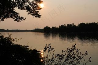 水，太阳，树木，自然，天空，日落，风景