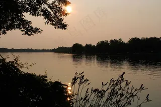 水，太阳，树木，自然，天空，日落，风景