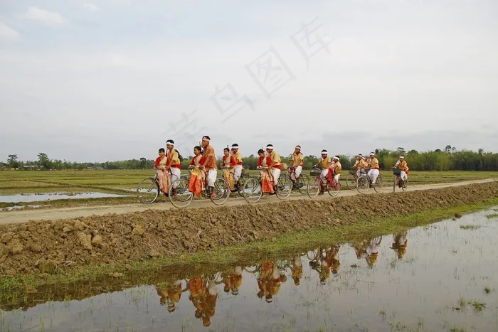 碧湖，印度，阿萨姆邦，旅行，自行车，自行车，周期