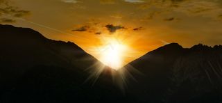 日出，天空，山脉，山峰，太阳，照明
