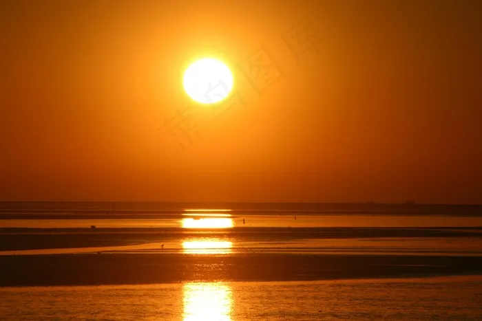 日落，阿默兰岛，橙色的天空，意见，岛，沙滩