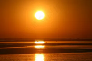 日落，阿默兰岛，橙色的天空，意见，岛，沙滩