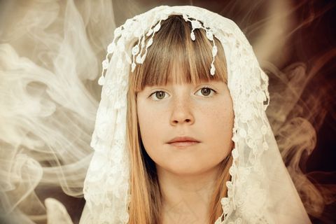 女孩，脸，金发，头饰，烟，复古，外观