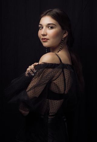 女孩，女子，连衣裙，网状，手，意见，女性