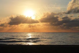 日出，黎明，海洋，波，云团，阳光，早上