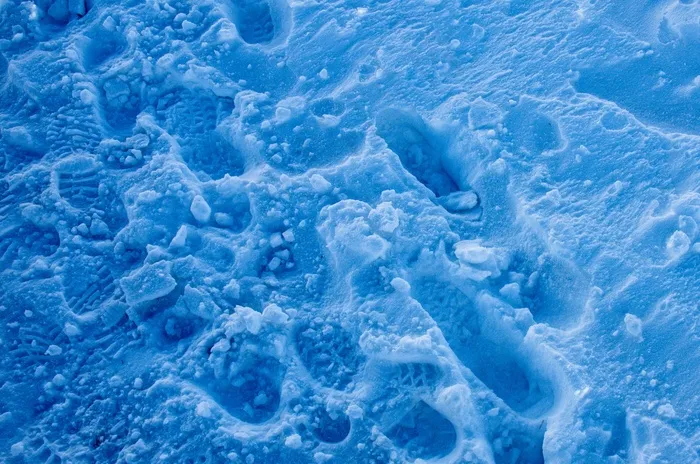 蓝色，雪，足迹，冬天，寒冷，冰