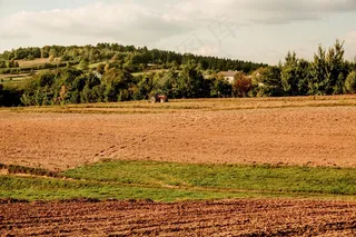 田野，收获，拖拉机，乡村，耕种