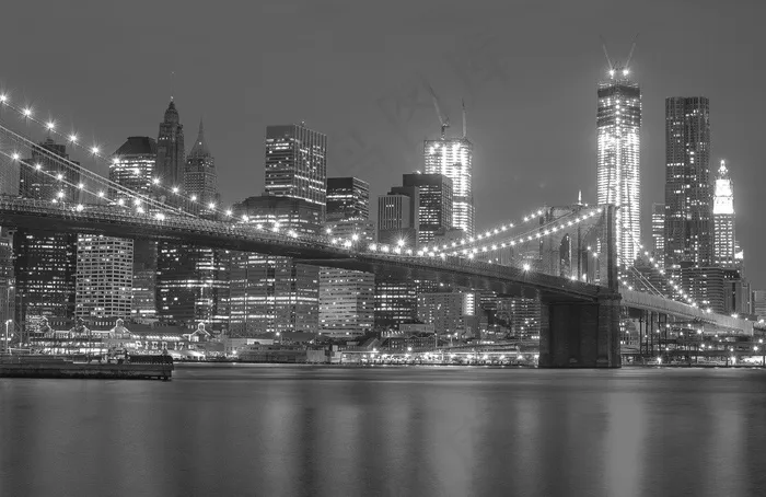 吸顶灯,都市夜景,建筑,夜景摄影,桥梁,城市和河上的桥的黑白视图