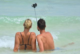 自拍照，人，男人，女人，自拍照棍子，海洋，大海