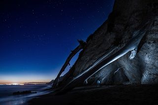 夜，星星，闪光，海岸，海岸，场景，灯光，发光