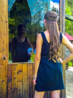 妇女，镜子，模型，年轻，女孩，花园，春天