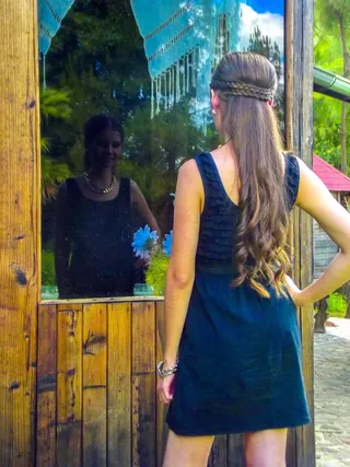 妇女，镜子，模型，年轻，女孩，花园，春天