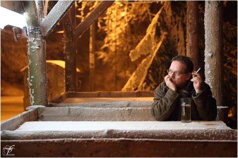 思维，男子，冷，晚上，冬天，咖啡，香烟