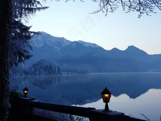 湖，Kochelsee，水域，景观，山，灯笼
