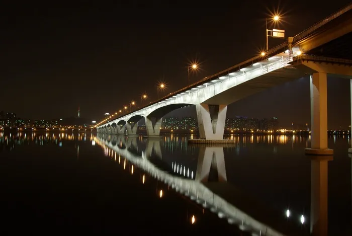 桥，夜，韩国，城市，地标，首尔
