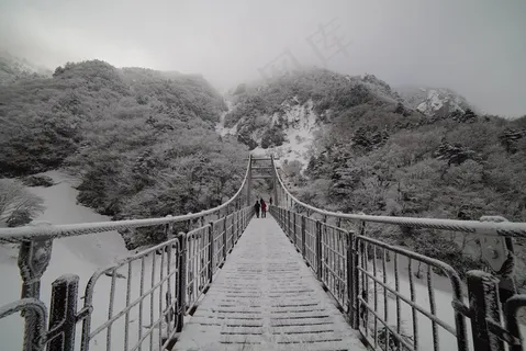 山，桥，汉拿，雪，景观，冬季