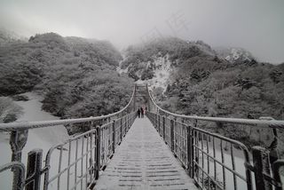 山，桥，汉拿，雪，景观，冬季