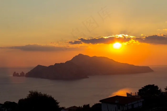 意大利，日落，卡普里岛，地中海，假期，浪漫