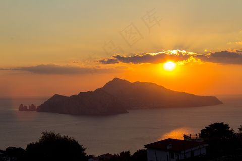 意大利，日落，卡普里岛，地中海，假期，浪漫