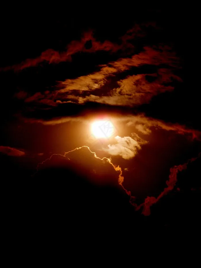 日落，太阳，云，火，在晚上