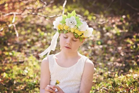 人类，儿童，女孩，出，自然，头饰，思想