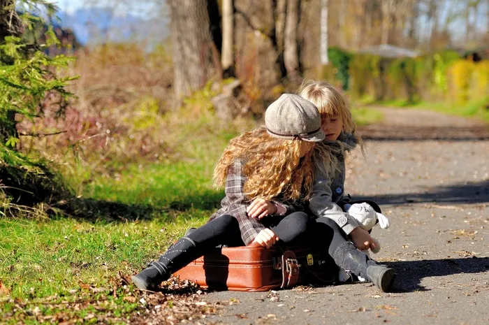 儿童，女孩，自然，行李