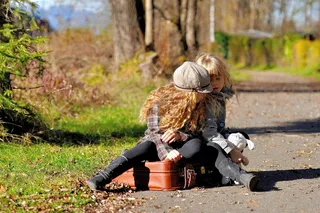 儿童，女孩，自然，行李