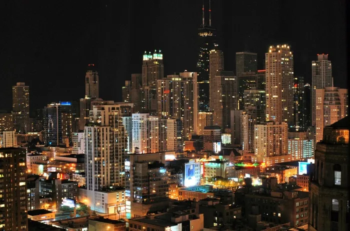 摩天大楼，城市，夜，城市，城市景观，天际线