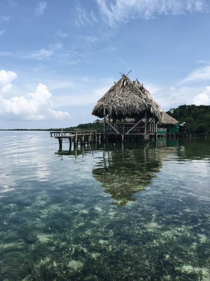 度假村，小屋，海洋，大海，水，透明，码头