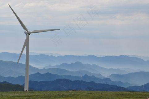 风车，能源，清晨，遥远的山丘