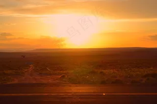 日落，亚利桑那州，沙漠，路，牛仔