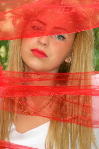 女孩，肖像，面纱，红色，美女，金发女郎